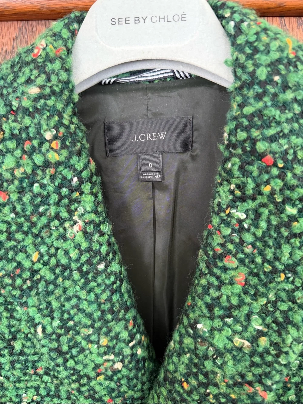 J. Crew Collection Daphne Wool Green Tweed Double-Breasted Pea Coat - Picture 12 of 14